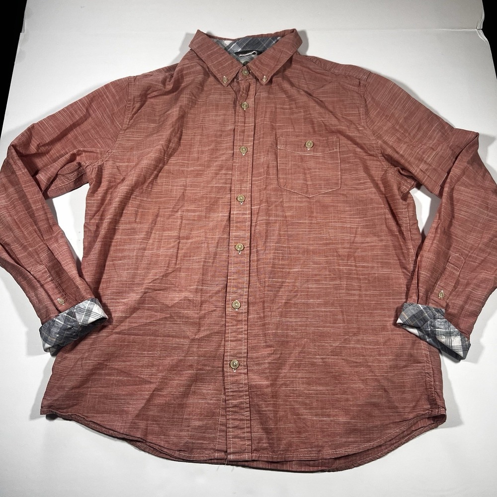 Weatherproof Vintage Men‎ Long Sleeve Shirt Button-Up Soft Cotton Red W/ Blue XL